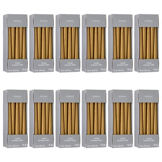 12 Packs: 15 ct. (180 total) Basic Elements™ 10" Gold Taper Candles by Ashland®